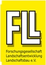 Quadratisches Logo mit den goldfarbenen Großbuchstaben FL und dem darunterstehenden schwarzen Text Forschungsgesellschaft Landschaftsentwicklung Landschaftsbau (KI-generiert)