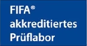 Rechteckiges blaues Siegel mit weißer Schrift: FIFA akkreditiertes Prüflabor (KI-generiert)